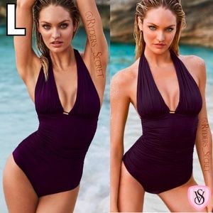 Victoria’s Secret Halter Shaping Plunge Embellished One Piece Suit Wine LARGE